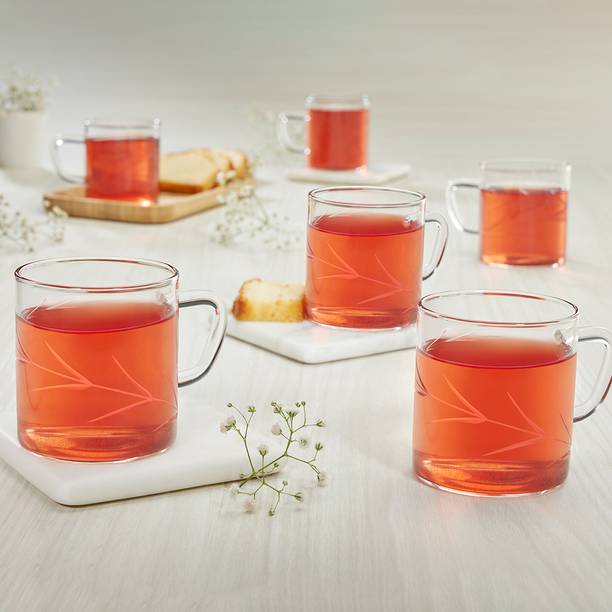 BOROSIL Vision Emma Cut Design 6pc Tea/Coffee 190ml Classic Set, Lightweight Glass Coffee Mug