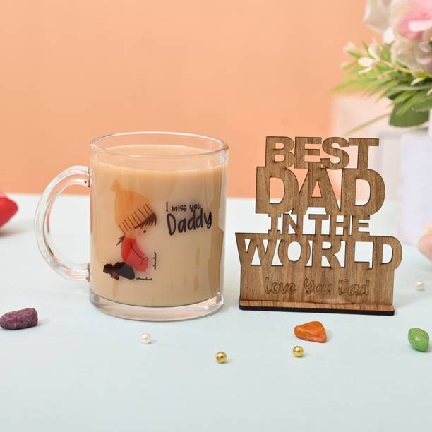 V Kraft MISS U DADDY TRANSPARENT CoffeeMug & wooden showpiece, Birthday, FATHER'S Day Ceramic Coffee Mug