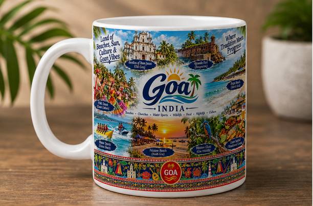 ask store Goa Souvenir Print Tribal Culture,Traditional Food,Heritage & Waterfall Design Ceramic Coffee Mug