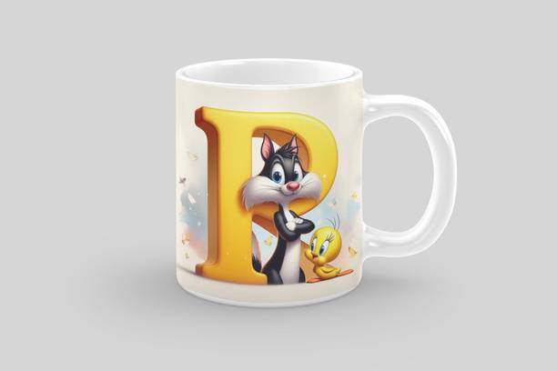 NAKSH ENTERPRISE Cute 90s Carttoon Design Alphabet Microwave Safe Ceramic Coffee [No:141] Ceramic Coffee Mug