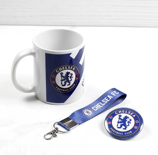 स्माइज़ Chelsea, Keychain, and Badge Combo Set of 3 Perfect for Chalsea fan सिरेमिक मग