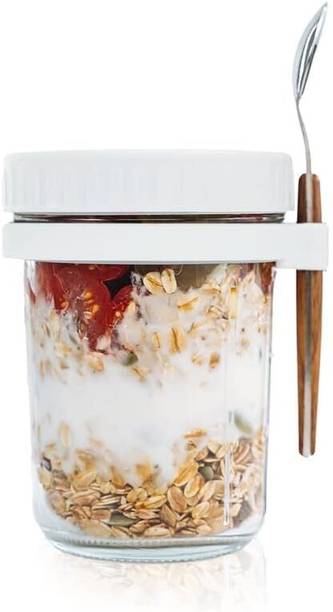 Coozico Oats Containers with Lid and Spoon 350 ml |Glass Mason Jars| Leak Proof Airtight - 350 ml