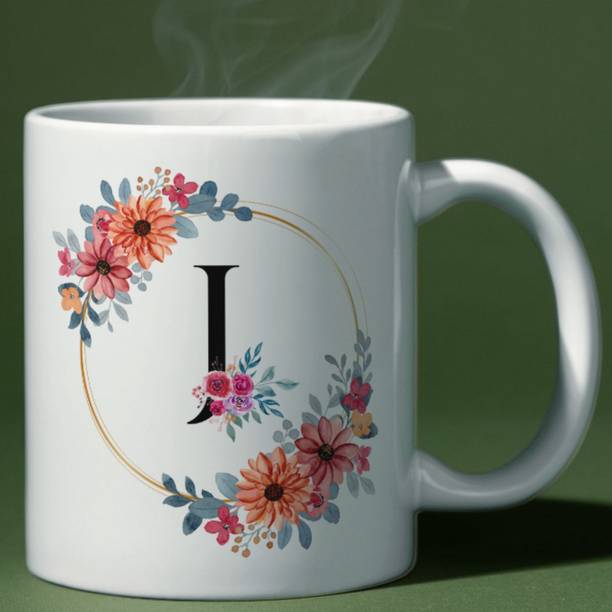 Valenza Gifts Birthday Gift, 'J' Alphabate and KeyChain , Gift For Brother, Sister, Friend Ceramic Coffee Mug