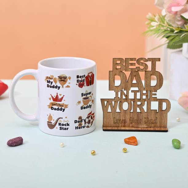 V Kraft LOVE YOU DAD CoffeeMug & wooden showpiece, Birthday, FATHER'S Day, anniversary Ceramic Coffee Mug