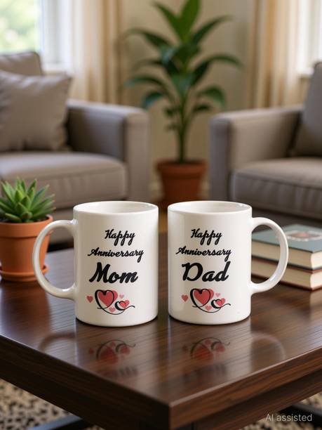 THE CLICK INDIA Happy Anniversary Coffee Gift For Mom And Dad On Father's Day/Mother's Day Ceramic Coffee Mug