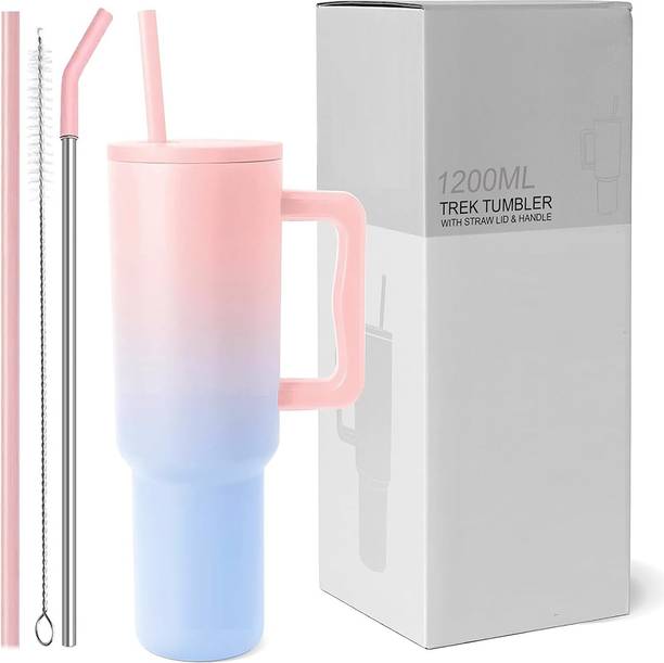 INFIX MART Tumbler Sipper With Handle, Straw And Lid, Double Wall Insulated Vacuum Stainless Steel Tumbler