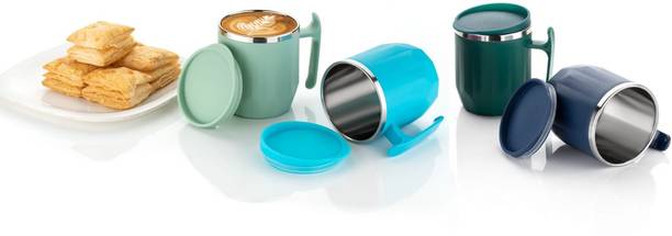 मैजिक स्पून Stainless Steel Coffee(300 ml) (Pack of 4) (Navy Blue,Pista,Green,Sky Blue) स्टेनलेस स्टील मग