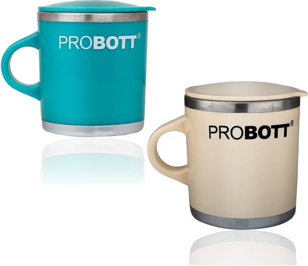 PROBOTT Costa Stainless Steel Cup with Lid 250ml Each – Green+Cream Stainless Steel Coffee Mug