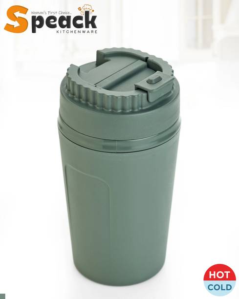 SPEACK Double-Wall Insulated, Hot & Cold, Leak-Proof, Flip-Top Lid Plastic, Stainless Steel Coffee Mug