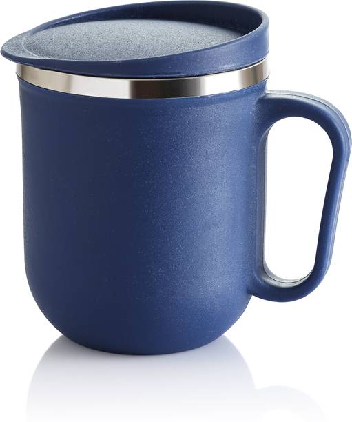 ऑफीक्स Stainless Steel Coffee with Lid Anti-Spill Silicone Ring For Travel & Office स्टेनलेस स्टील मग