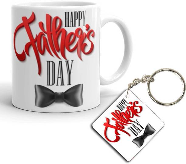beautric happy father's day printed white mug and keychain combo Ceramic Coffee Mug
