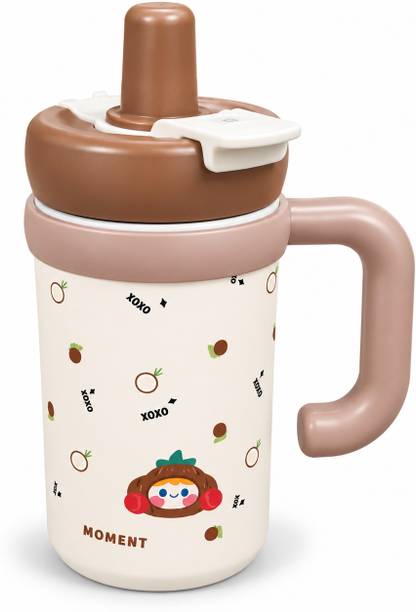 stanle Cute Cartoon Sipper Cup with Handle, Lid and Push Button Top Stainless Steel Coffee Mug