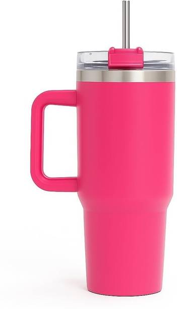 N K GROUPS Stainless Steel Insulated Travel Tumbler with Handle Leak-Resistant Lid & Straw Stainless Steel Tumbler