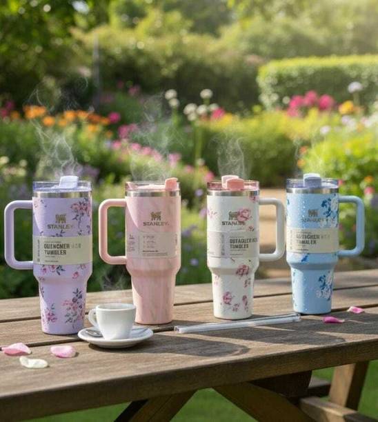 ved online mart Flower Engraved Stanley Quencher H2.0 Flowstate Tumbler Stainless Steel Tumbler