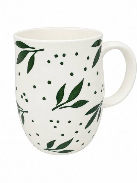 UDYAM HANDICRAFTS Handcrafted Coffee with Green Leaf Print | Cup for Home, Office & Gifting Ceramic Coffee Mug