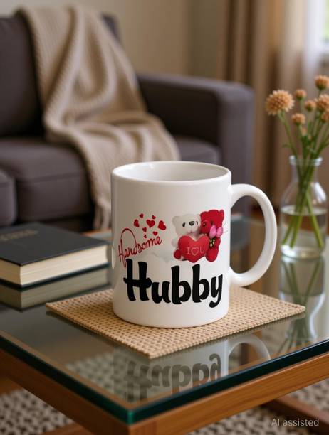 Nova Creations Cute Wifey & Handsome Hubby, Best Valentine's Day Gift for Husband & Wife Ceramic Coffee Mug