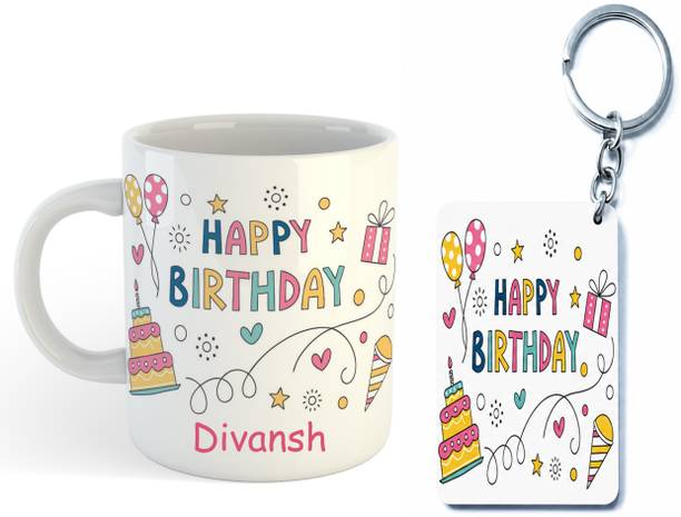 UNIARAWALAS Happy Birthday Divansh Coffee With KeyChain Ceramic Coffee Mug