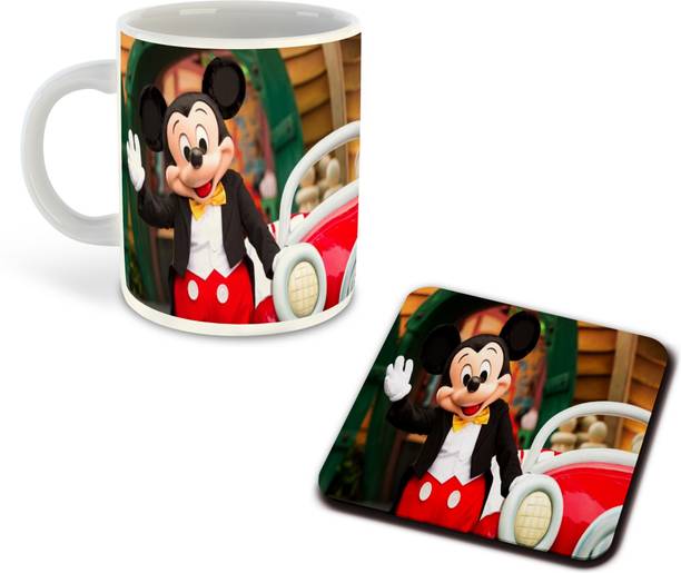 whats your kick Mickey Mouse Printed White Coffee With Coaster - D19 Ceramic Coffee Mug
