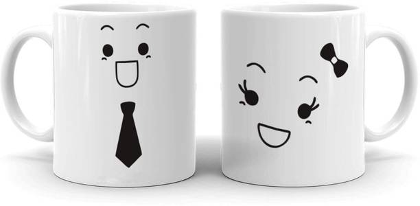 Clapcart Cartoon Couple Combo Printed Coffee / Ceramic (Set Of 2) Ceramic Coffee Mug