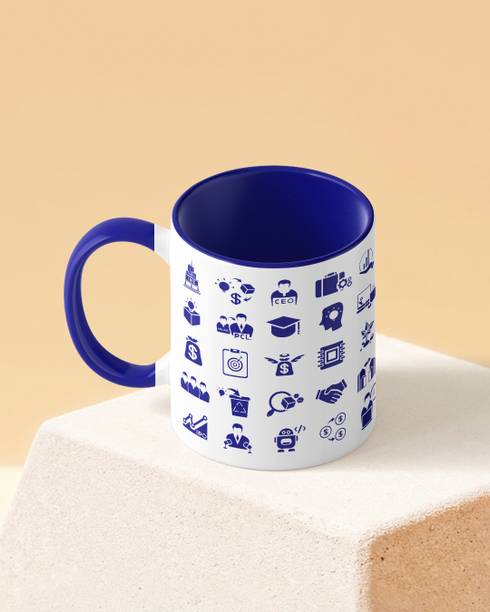 TwoNine Startup Icono Pattern Duotone Blue White Printed Ceramic Coffee Mug