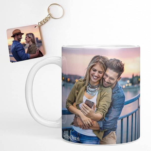 गिफ्ट्सपीडीया Photo & Text Printed Cup For Birthday , Anniversary Gift White mug + Keychain 28 सिरेमिक मग