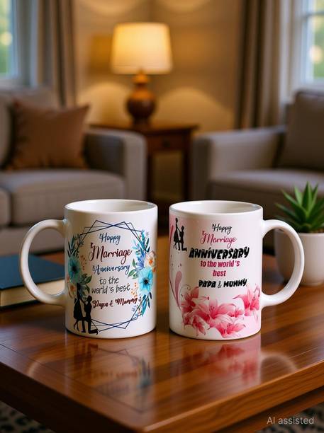 TrendoPrint Happy Anniversary Papa And Mummy (Best Happy Anniversary Gifts Anniversary Gift For Dad Father Papa Father's Day Pita Ji Daddy Mom Mother Mummy Mumma Maa) Printed Tea Ceramic Coffee Mug