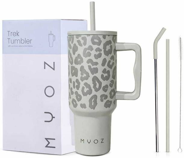 MYOZ Stainless Steel Vacuum Double Insulated Tumbler with Lid, Handle & Straw Stainless Steel Tumbler