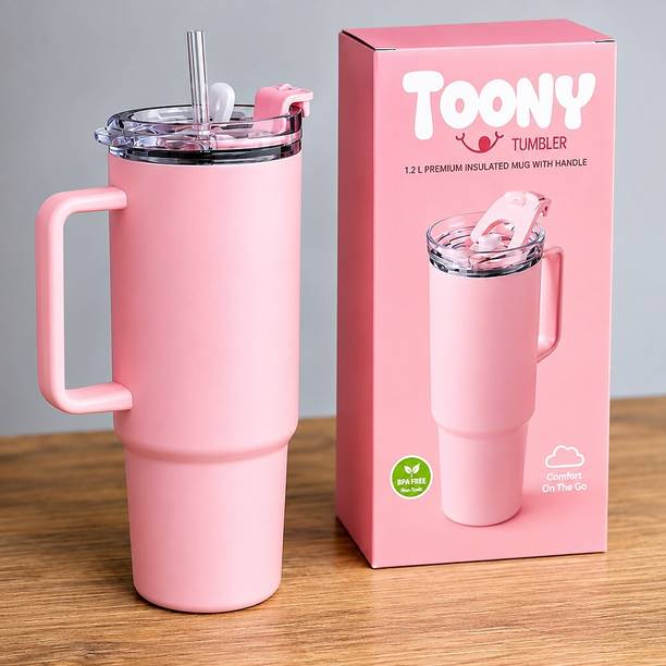 tonny Pink 1200ml Large Capacity Tumbler Water Bottle with Handle & Straw Plastic Tumbler