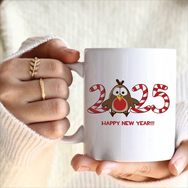 Print Ginnie Happy New Year 2025 Printed Coffee for New Year Gift frineds,Family,Love Ceramic Coffee Mug
