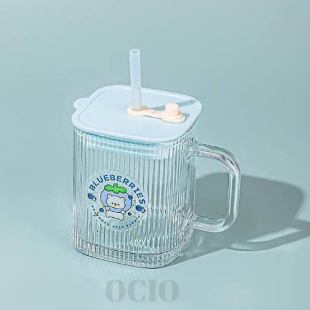 OCIO Transparent Glass Can with Lid & Straw,Sipper Cup for Juice,Tea,Coffee Glass Tumbler