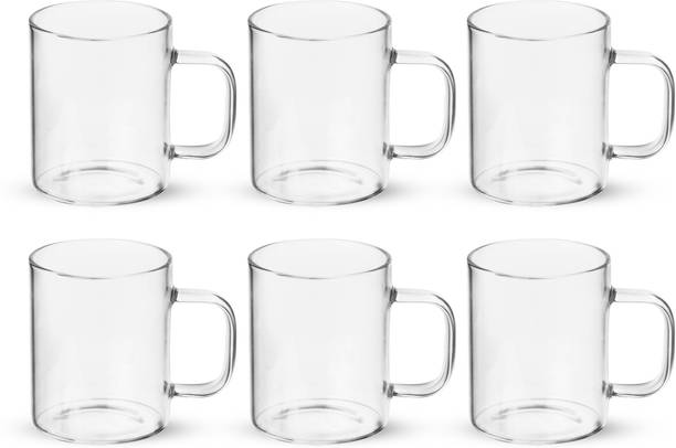 TREO Borosilicate Vista Glass Tea Set of 6, 220 ml Each, Transparent Glass Coffee Mug