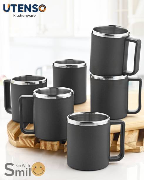 UTENSO Insulated Classic Design Chai, Tea & Coffee Cup Set - Sweat Proof & Travel Ready Stainless Steel, Plastic Coffee Mug