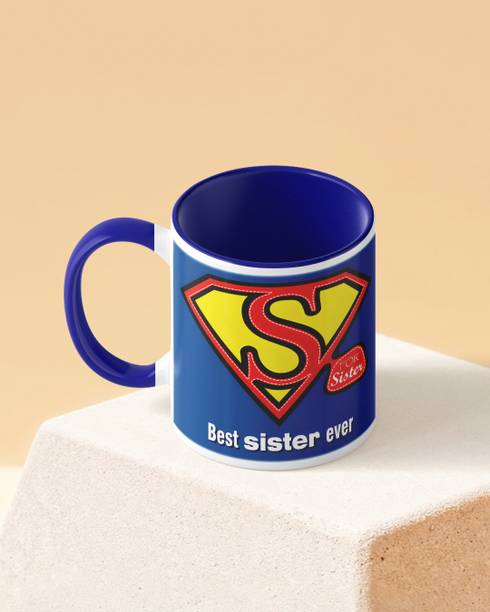 TwoNine Best Sister Ever Duotone Blue White Printed Ceramic Coffee Mug