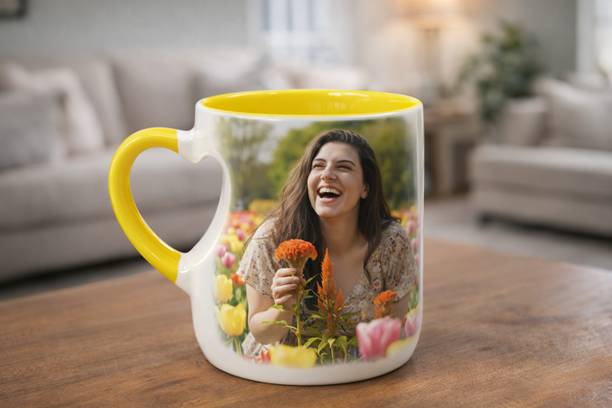 waio gifting solutions Personalized Love Handled Signature Collection - Yellow Ceramic Coffee Mug