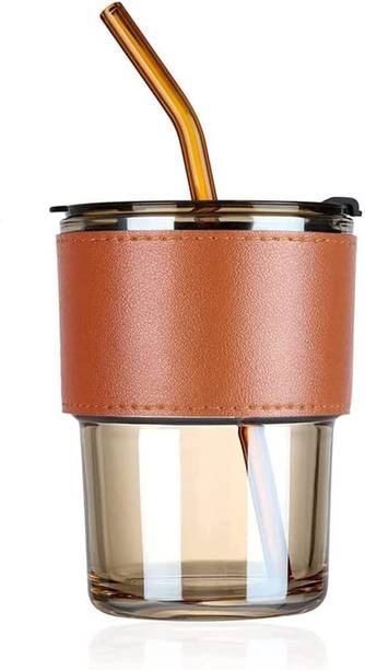 LEKORED Coffee Tumbler Sipper with Leather Sleeve Glass Coffee Mug