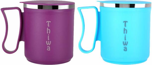 Thiwa Tea/Milk Lid Cup Unbreakable Double Wall Hot and Cool Plastic, Stainless Steel Coffee Mug