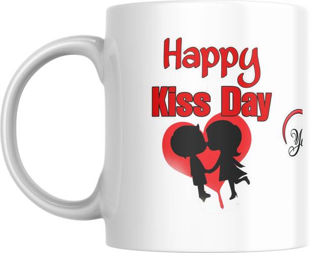 RSRCreations Happy kiss Day Romantic Couple Printed Coffee | Valentine Gift Ceramic Coffee Mug