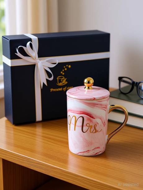 GREATZON ENTERRISE Coffees,Couple Gifts,with Lid & Spoon with Gift Box (Long MR & MRS) Ceramic Coffee Mug