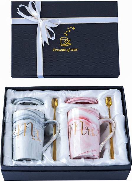 GREATZON ENTERRISE Coffees,Couple Gifts,with Lid & Spoon with Gift Box (Long MR & MRS) Ceramic Coffee Mug