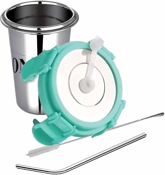 क्वींस किचेनवेयर Tumbler Glass with Straw - 1 Pcs Multi-Purpose Stainless Steel स्टेनलेस स्टील मग