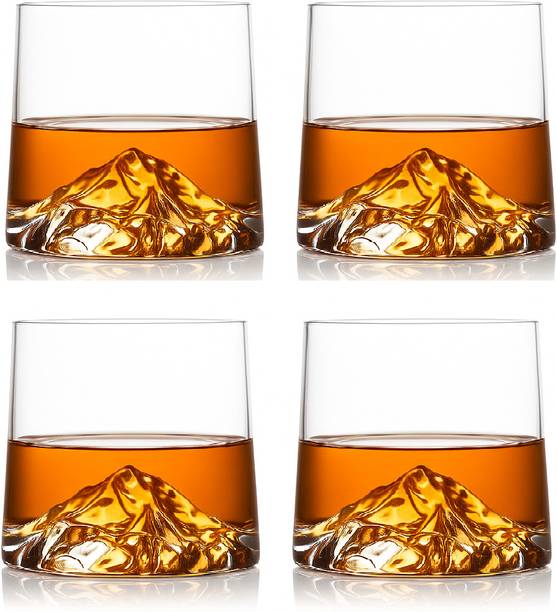 ZROY ENTERPRISE (Pack of 4) Mountain Base Whiskey Glasss - 230ml – Premium Crystal Scotch & Bourbon Tumbler Glass Set Whisky Glass