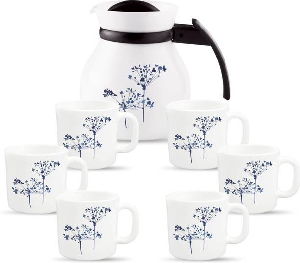 LAOPALA Pack of 7 Coffee Cups with Coffee Pot Aqua Spray, for Tea & Coffee Opalware Coffee Mug 190 ml, Pack of 7