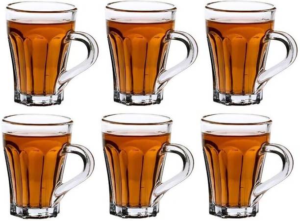 SIPFETCH Pack of 6 Glass Premium Glass Tea Coffee Mug Set