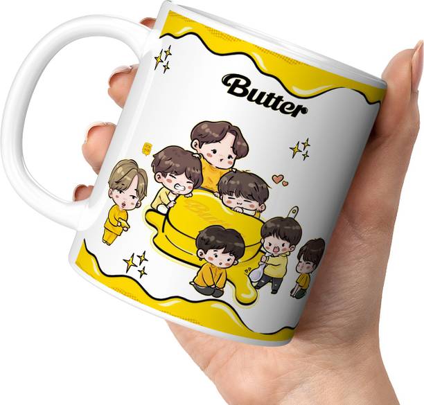 TrendoPrint Bts Printed Cup White Tea Milk Ideal And Sweet Gift And Return Gift Choice For Kids girls Friends Brother Sister Mom Dad Bro Sis Cousins Son Daughter And Bts Lover Bts Army Bts Signature V Suga J-Hope Jungkook Jin Jimin Rm Ceramic Coffee (350 ml) Ceramic Coffee Mug
