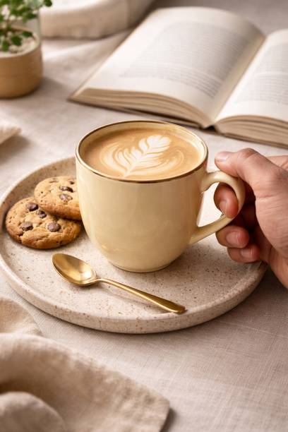 Profound Ceramic Tea Cup Set of 6 (200 ml) | Premium Porcelain Tea Cups with Ivory Finish Ceramic Coffee Mug