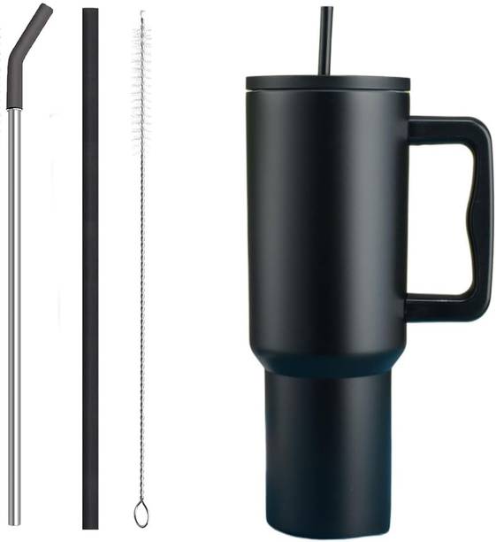 PRZEMEK Handy Grip 1200ml Matte Black Insulated Tumbler with Straw Stainless Steel Coffee Mug