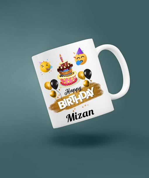 badri creations Happy Birthday Mizan Super White Coffee Ceramic Coffee Mug