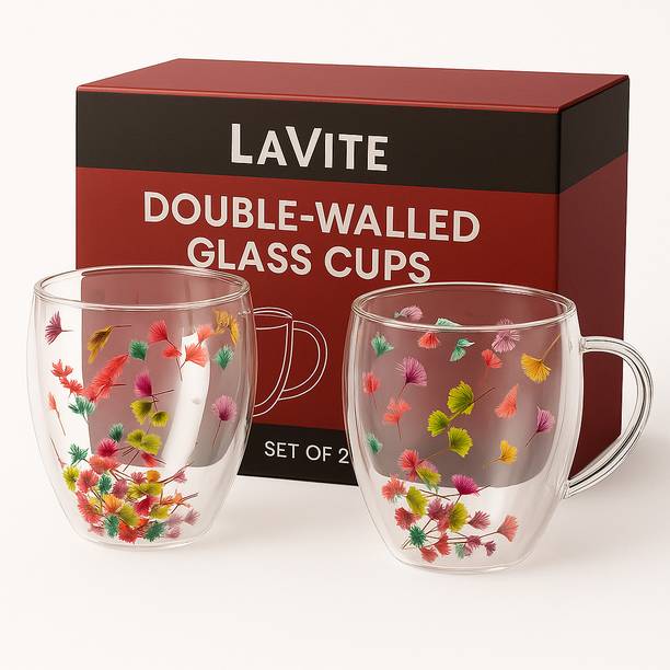 LA'FORTE Borosilicate Double Wall Glass_flower Glass Coffee Mug