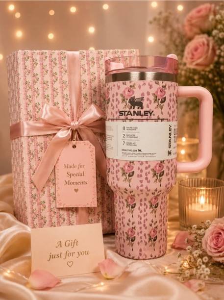 stanle Floral Printed Tumbler Sipper with Handle, Leakproof Cup & Straw Stainless Steel Tumbler