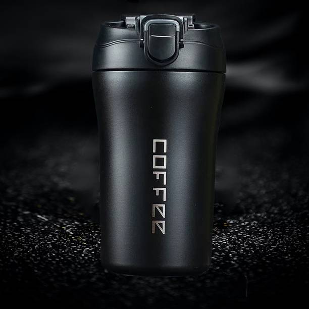 UniKart Dark Black Insulated SS Coffee Tumbler with 2-in-1 Flip Up Straw & Sip Lid Stainless Steel Tumbler